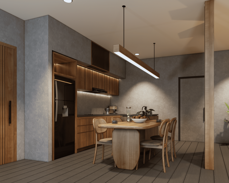 Mila Resort kitchen and dining area with teak joinery
